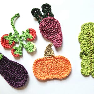 Virkad grönsaksapplikation Barnapplikation att sy på Pumpalappar Matlappar Presentinslagningsdekorationer DIY-projekt Tomat - set om 6