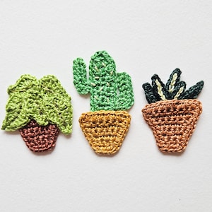 Gehaakte planten appliqué kamerplanten in pot groene bladeren patches voor kleding kamerplanten decoraties voor kaarten maken - set van 3