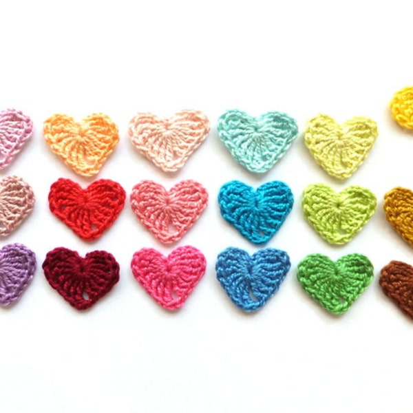 Crochet hearts applique - Valentines day embellishments - hearts decorations - colorful hearts - kids party decor - set of 18