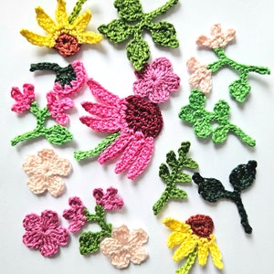 Crochet flower applique - Colorful flower embellishments -Scrapbooking sew on patches Cotton flowers - tiny flower applique - set of 15