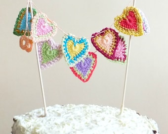 Hearts cake topper - hearts garland - Valentines day decoration - Wedding cake topper - unique cake topper - mandala hearts - crochet hearts