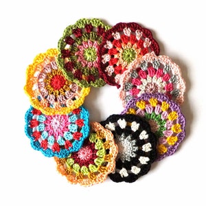 Crochet mandala circle applique crochet circle colorful mandala applique mandala embellishment mandala decor 1 piece 3 inches image 1