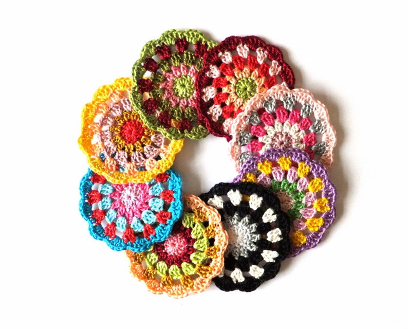 Crochet mandala circle applique crochet circle colorful mandala applique mandala embellishment mandala decor 1 piece 3 inches image 1