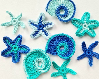 Sea shell appliques - beach party applique - starfish applique - beach decorations - beach theme applique - ocean theme applique - set of 9