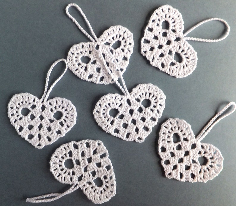 White Lace Hearts Decorations Wedding Decorations Crochet Etsy
