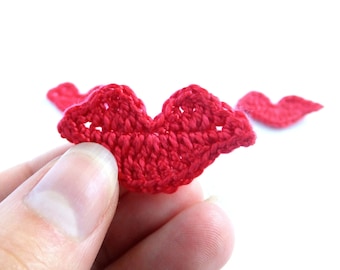 Red lips applique - crochet lips embellishments - Valentines day embellishments - Wedding decorations - hot lips applique - set of 3