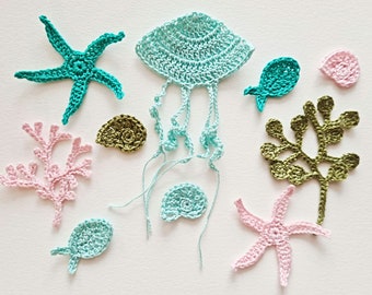 Ocean life appliques Sea themed appliques for clothes Fish applique Jellyfish decorations Sea stars Sea shells patches for kids clothing