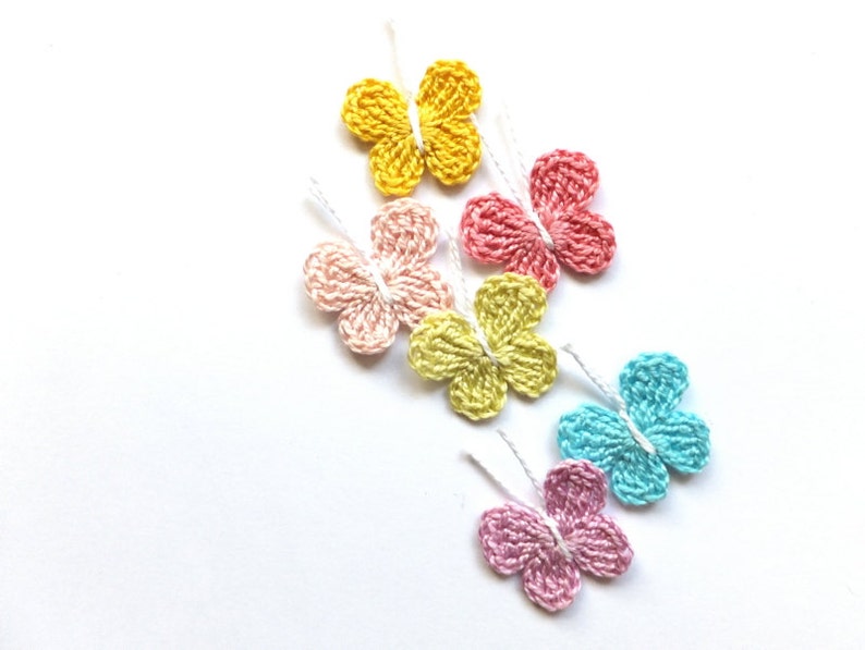 Pastel butterflies applique for clothes crochet butterflies patches spring decorations for kids birthday party decor set of 6 image 1