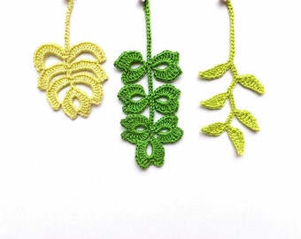 Crochet leaves applique - autumn leaves decoration - woodland embellishment - fall decorations - green leaves applique - set of 3