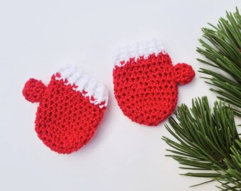 Tiny mittens - Christmas decorations - Christmas ornaments - crochet mittens - red mittens decorations - red Christmas crochet - set of 2