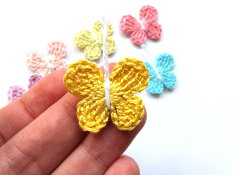 Pastel butterflies applique for clothes crochet butterflies patches spring decorations for kids birthday party decor set of 6 image 4