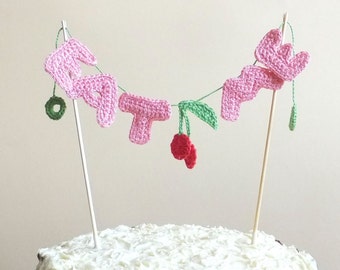 Eat me unique cake topper with cherries - personalized name - crochet letters cake topper - funny birthday cake topper - pink ~ 11.8 inches