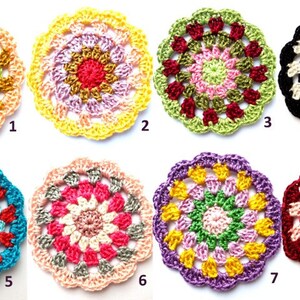 Crochet mandala circle applique crochet circle colorful mandala applique mandala embellishment mandala decor 1 piece 3 inches image 2