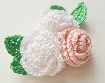 White roses decor Crochet roses applique Wedding theme rose patch for clothes gift for her floral patch for accessories Valentines day decor