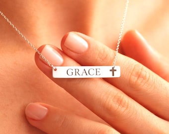 Personalized Cross name necklace, Baptism Gift, Engraved Cross Necklace with Name, Christian Gifts for Christening, Christmas Gift
