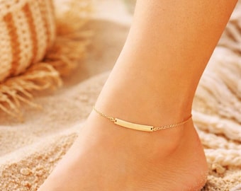 Dainty Gold Initial Ankle Bracelet Silver Minimalist Gold or Silver Bar Anklet, Waterproof Summer Jewelry, Perfect Gift for Her