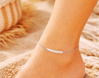 Dainty Ankle Bracelet Silver Minimalist Gold or Silver Bar Anklet, Waterproof Summer Jewelry, Perfect Gift for Her