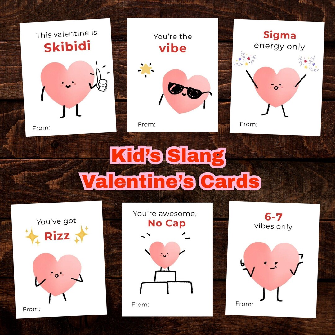 Kids Slang Valentine Cards Printable, “rizz, 6-7 & Skibidi” Funny ...