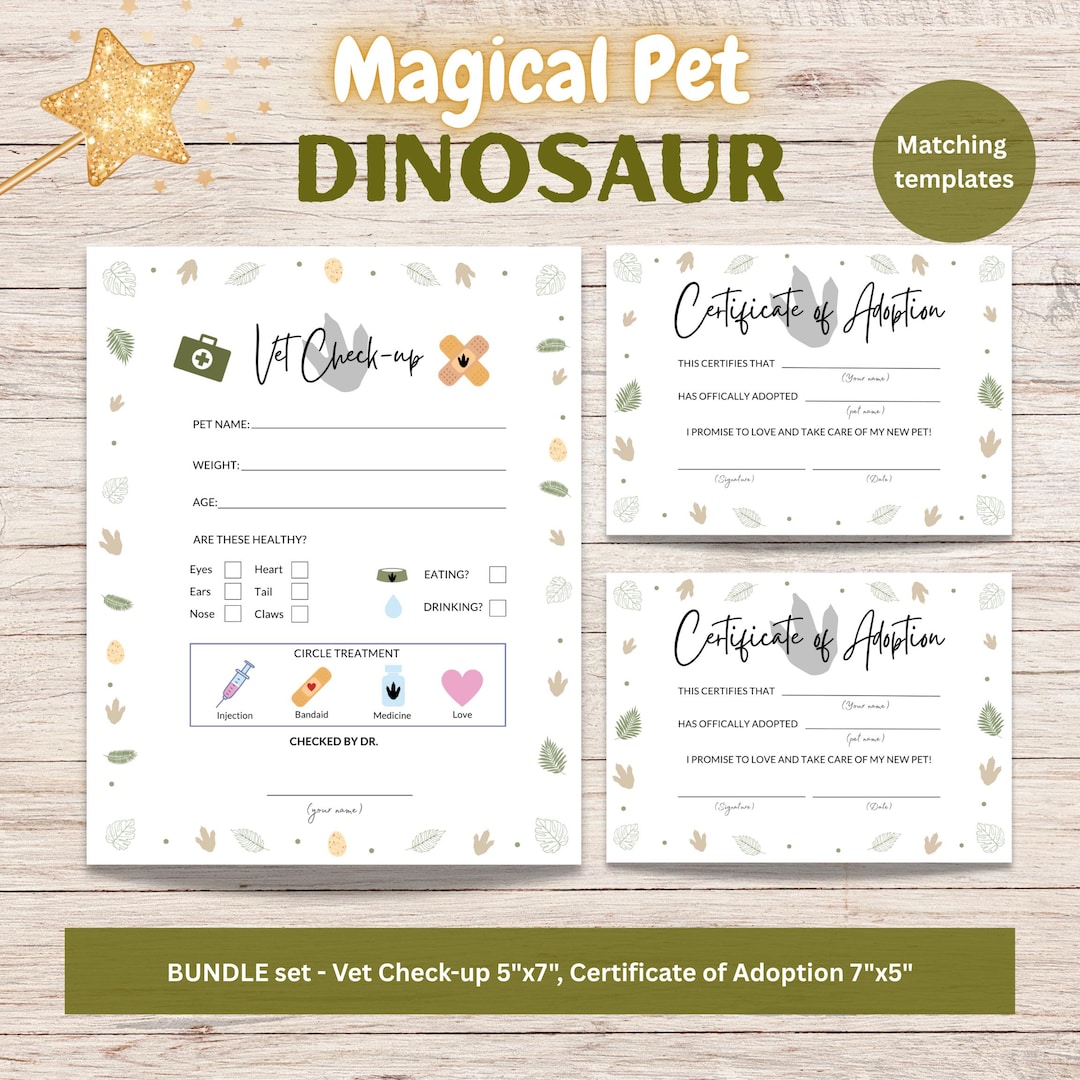 Dinosaur Adoption + Vet Check Certificates BUNDLE | Kids Party ...