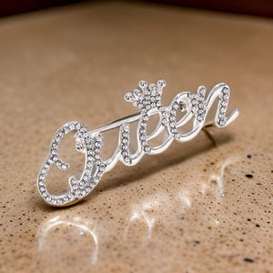 Broches de diamantes de imitación con letras de la reina para mujer, broche elegante, broche de boda, broche de boda, regalos de boda