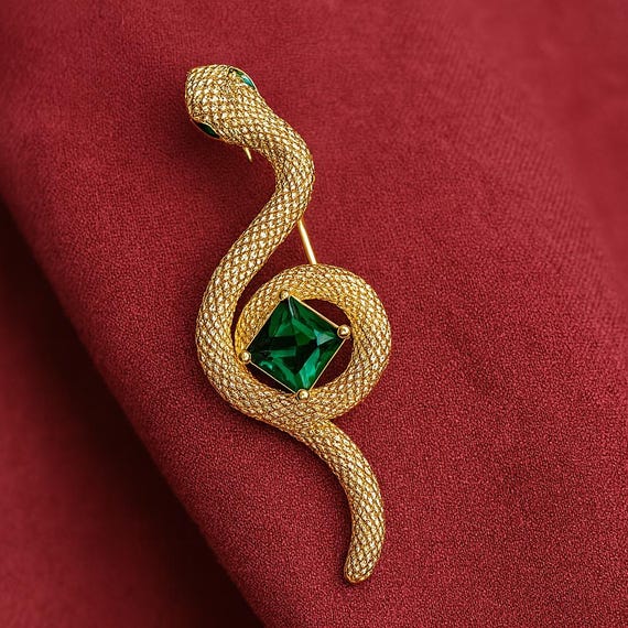 Gold Snake Brooch with Green Gemstone Snake-brooch.webp main image 4