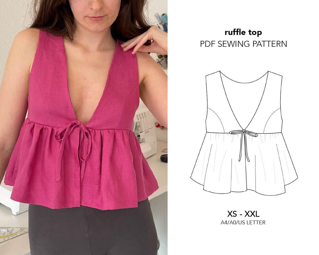 Ruffle Front Tie Top | Digital PDF Sewing Pattern | XS - XXL | Beginner ...