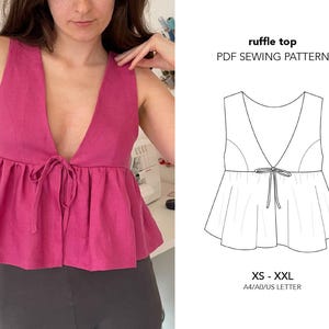 Ruffle Front Tie Top | Digital PDF Sewing Pattern | XS - XXL | Beginner friendly