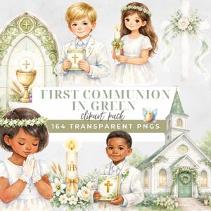 Erstkommunion Jungen Clipart, Aquarell, religiös, Kommunion Mädchen, katholisches Aquarell, Rosenkranz & christliche Clipart, betender Junge Clipart