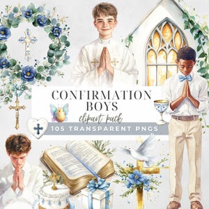 Confirmation Boys Clipart Bundle, Catholic Confirmation Clipart, Christian Clipart PNG, Religious Boy Clipart, Church Clipart Bundle