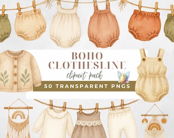 Baby Boho Clotheslines Clipart, Newborn Nursery Decor, Watercolor Baby Shower Clipart, Boho Nursery Decor, Macrame Clipart, Dreamcatcher