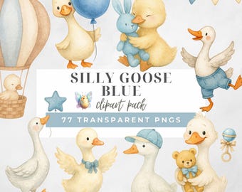 Clipart de ganso tonto, lindos gráficos de cumpleaños estilo cottagecore, PNG extravagantes para baby shower y arte digital, lindo animal de granja vintage