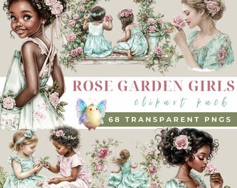Watercolor Rose Garden Clipart, Floral Girls PNG, Flowers Designs, Flowers Girl, Garden Girl Png, Rose Garden Clipart, Garden Clipart