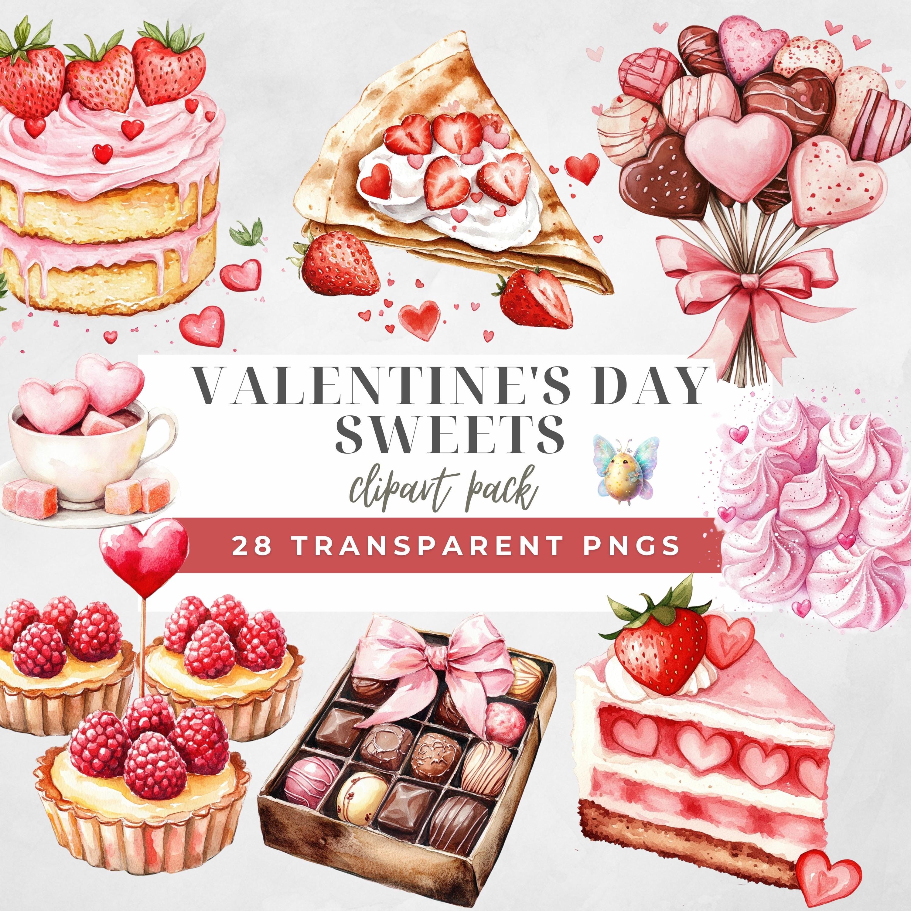 Valentin Sweets Graphics Valentine’s Day Sweets Clipart, Watercolor Candy, Pink Chocolate Clip ...