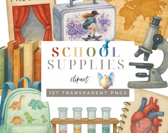Watercolor School Clipart | Back to School | Teacher Supplies | Book Clipart | School Supplies Clipart |  Watercolor Book | Clipart for Kids