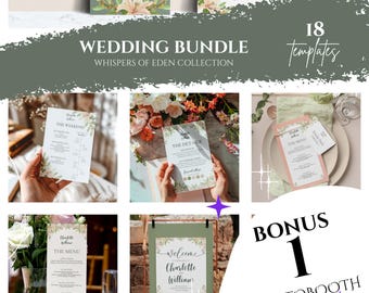 Printable Wedding Invitation Set Canva Template | 18-Piece Sage Green DIY Bundle, Editable Stationery, Instant Download