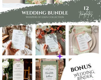 Wedding Stationery Bundle Canva Editable | 12-Piece Sage Green Printable Invitation Set, DIY Digital Download, Instant Access