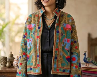 Handmade Velvet Suzani Jacket – Embroidered Floral Ethnic Festival Outerwear