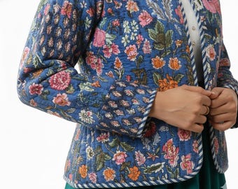 Handmade Cotton Patchwork Jacket | Quilted Floral Print Jacket for Women | Reversible Three-Layer Embroidered Winter Coat