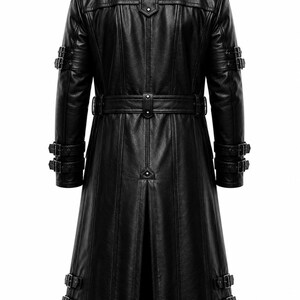 Lange zwarte leren herenjas met bontvoering, trenchcoat van echt rundleer, leren winterjas, gotische leren jas voor mannen afbeelding 2