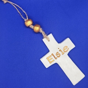 Handmade Clay Personalised Cross – Custom Name Baptism Gift, Christening Keepsake, Religious Nursery Decor, Christening Gift