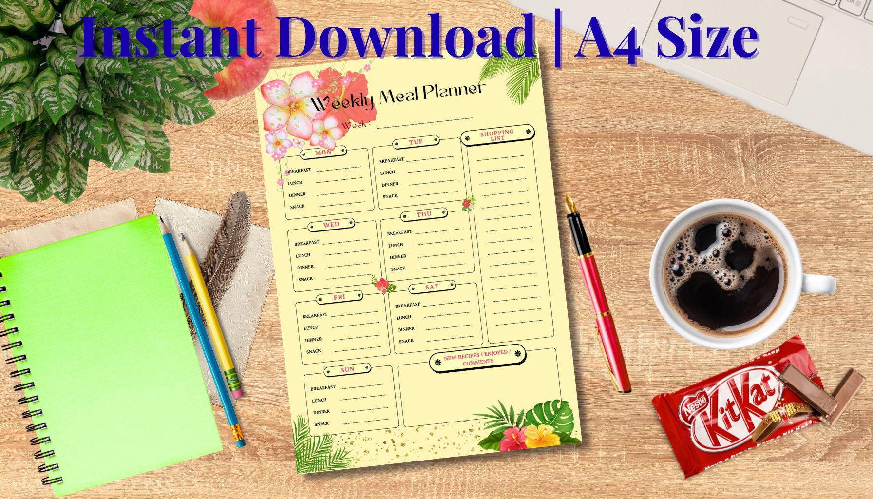Summer Weekly Meal Planner | Printable Meal Plan | A4 Digital Download ...