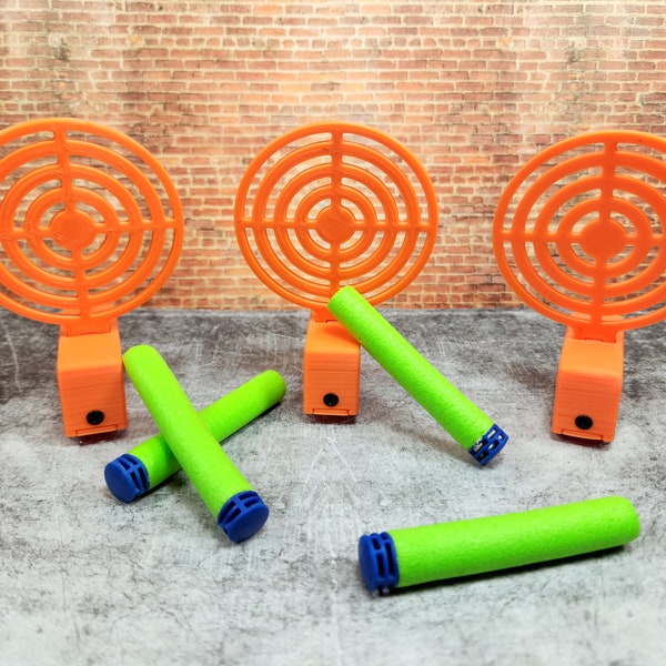 Reactive Targets for Nerf, Rubber Band Guns, and others. Watch them fly into the air when hit.  Great gift