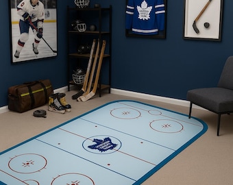 Custom Hockey Rink Rug – Personalized Team Logo, Washable Non-Slip Area Carpet