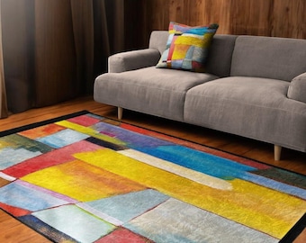 Colorful Abstract Area Rug, Rectangle Bedroom Rug, Soft Living Room Rug, 5x7 Washable Rug, Colorful Accent Area Rug, Non Slip Floor Carpet