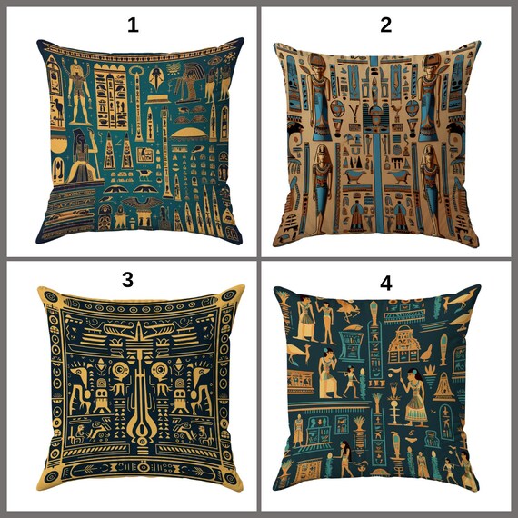 古代エジプト風枕カバー 17x17 | カラフルな装飾スロー | デジタル