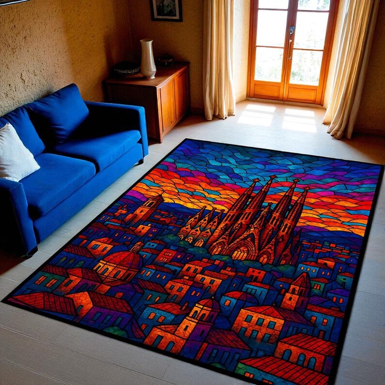 Cathedral Rug Sagrada Familia Rug – Barcelona Stained Glass Style, Non-slip Carpet - Etsy