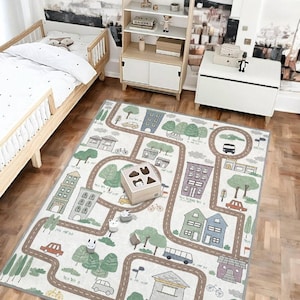Tapis de jeu City Road, tapis de voiture interactif pour enfants, tapis de jeu antidérapant lavable pour chambre de tout-petit, tapis de salle de jeu ultra doux, cadeau pour fils