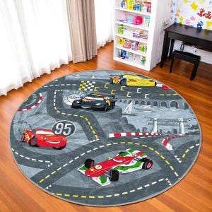 Formula raceautotapijt – ronde baanbaan speelmat – F1 sportwagen kindertapijt – wasbaar antislip vloerkleed jongenskamer - tapijt speelgoedauto's