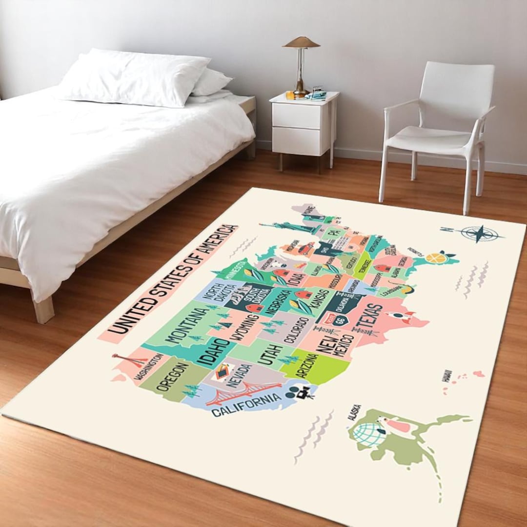USA States Map Rug | Colorful Learning Country Carpet | Cream Kids ...