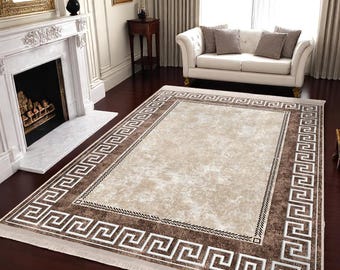 Moderner Capuccino Brauner Teppich, Wohnzimmerteppich, Waschbar, Nicht Rutschfester Wohnzimmerteppich, Beige Teppich, Stilvoller Schlafzimmerteppich